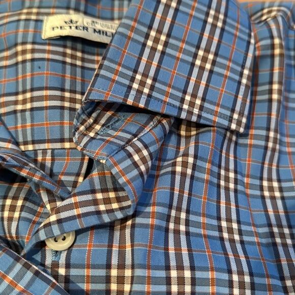 Peter Millar blue plaid button down shirt. Medium. - Picture 5 of 6